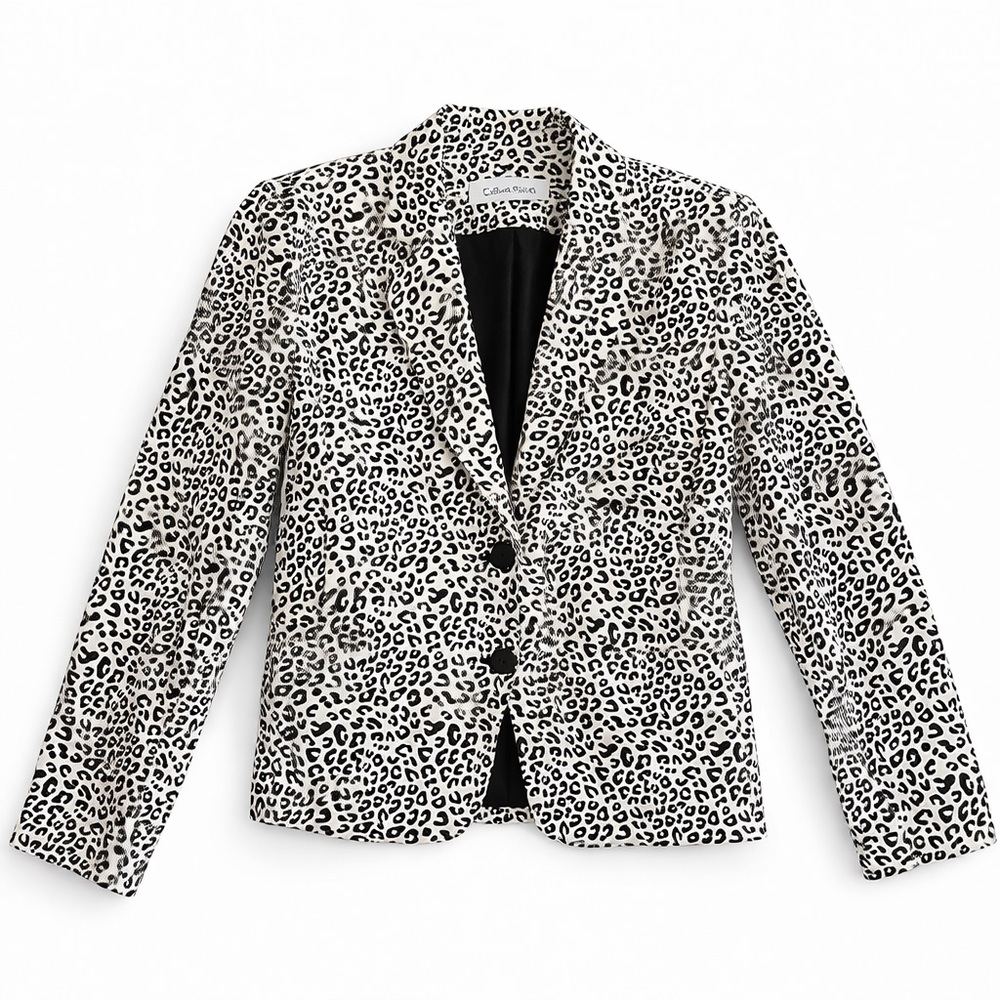 Calvin Klein Black and White Animal Print Blazer Preppy Office Travel